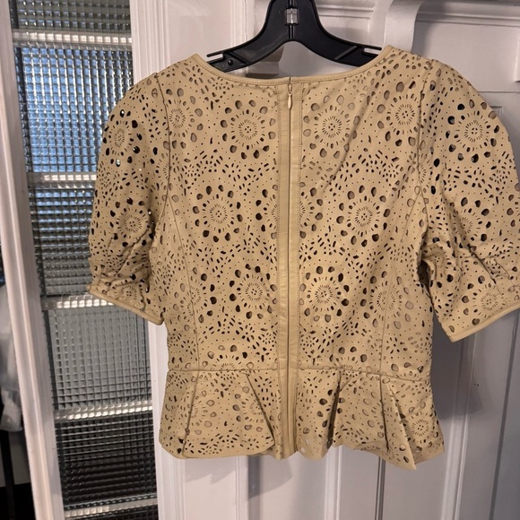 Ralph Lauren Black Label Women’s Top, Lamb Leather Peplum Cutout,  Size 8 NWT - Picture 3 of 12